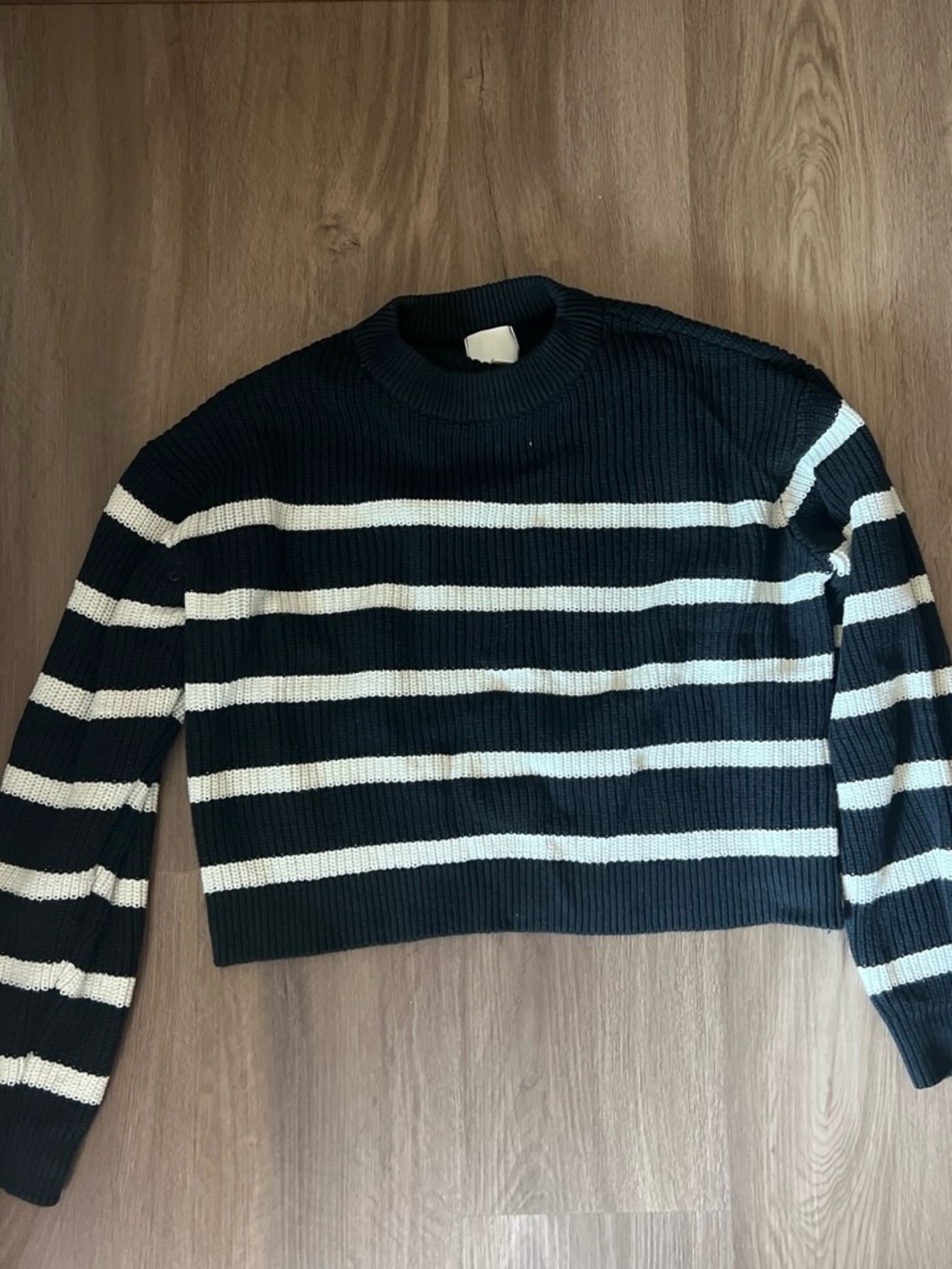 H&M Black and White Striped Crewneck Sweater